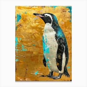 Penguin Chick Gold Effect Collage 4 Canvas Print