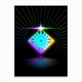 Neon Geometric Glyph in Candy Blue and Pink with Rainbow Sparkle on Black n.0470 Canvas Print