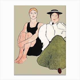 Vintage Woman And Man In Swimsuit Illustration, Edward Penfield Canvas Print