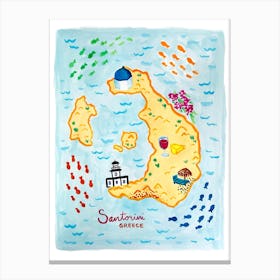 Santorini Map Canvas Print