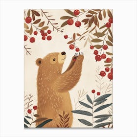 Sloth Bear Standing And Reaching For Berries Storybook Illustration 3 Canvas Print