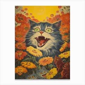 Psychedelic Cat With Flowers, Louis Wain Canvas Print