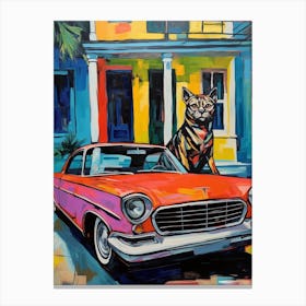 Ford Fairlane Vintage Car With A Cat, Matisse Style Painting 2 Canvas Print