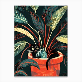 Cute Black Cat in a Plant Pot 3 Canvas Print