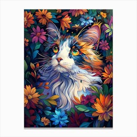 Cat In Flowers 5 Canvas Print