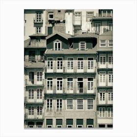 Buildings of Porto, Portugal | Black and White Photography Canvas Print