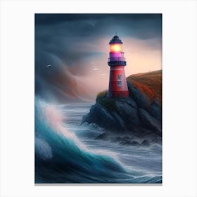 Lighthouse Waterscape Crayon 1 Canvas Print