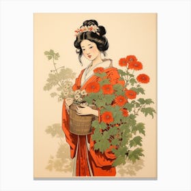 Hanagasa Japanese Florist Daisy Vintage Japanese Botanical And Geisha Canvas Print
