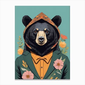 Floral Black Bear Portrait In A Suit (11) Canvas Print