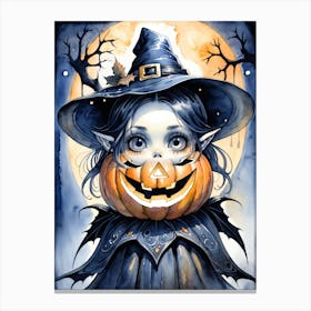 Cute Jack O Lantern Halloween Painting (14) Canvas Print