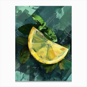 Abstract Artistic Slice Of Lemon On Green Background Canvas Print