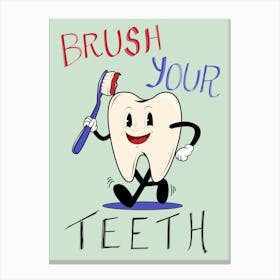 Brush Your Teeth Retro Cartoon Bathroom Canvas Print