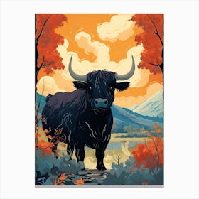 Black Bull In Autumnal Highlands 2 Canvas Print