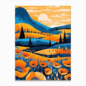 Cartoon Poppy Field Landscape Illustration (63) Canvas Print