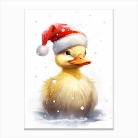 Animated Duckling With Santa Hat Canvas Print