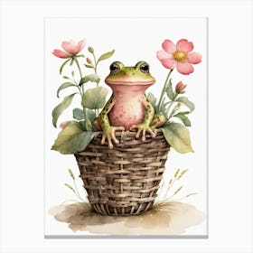 Cute Pink Frog In A Floral Basket (24) Canvas Print
