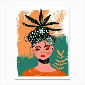 Girl With Plant In Her Hair Canvas Print