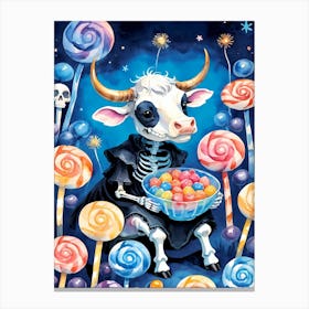 Cute Skeleton Cow Painting Halloween (8) Canvas Print