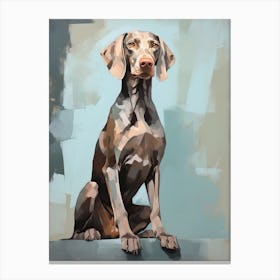 Weimaraner Dog, Painting In Light Teal And Brown 2 Canvas Print