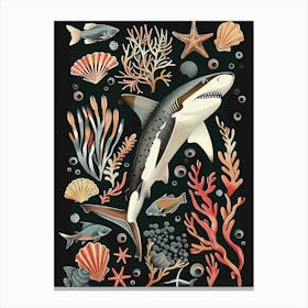 Blacktip Reef Shark Seascape Black Background Illustration 1 Canvas Print