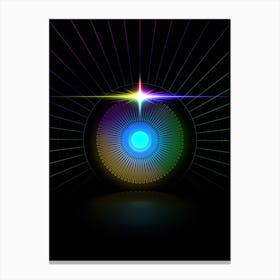 Neon Geometric Glyph in Candy Blue and Pink with Rainbow Sparkle on Black n.0138 Canvas Print