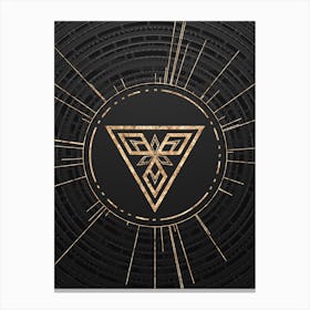 Geometric Glyph Symbol in Gold with Radial Array Lines on Dark Gray n.0175 Canvas Print
