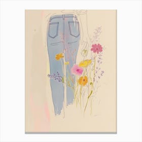 Floral Blue Jeans Line Art 1 Canvas Print