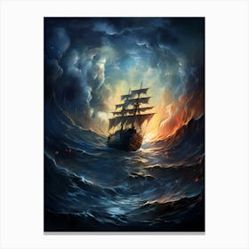 Ship In Stormy Sea 1 Canvas Print