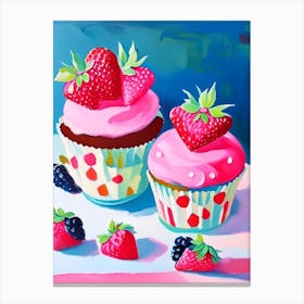 Strawberry Cupcakes, Dessert, Food Abstract Still Life Canvas Print