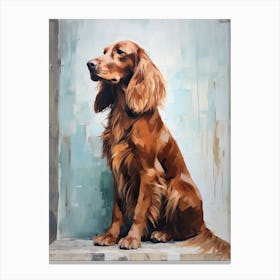 Irish Setter Dog, Painting In Light Teal And Brown 3 Canvas Print