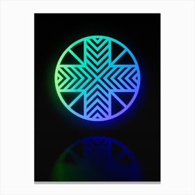 Neon Blue and Green Abstract Geometric Glyph on Black n.0133 Canvas Print