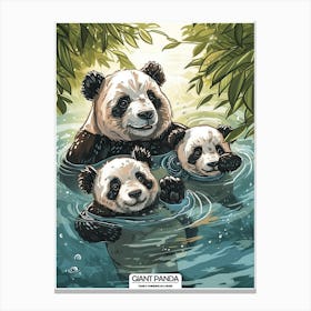Giant Panda Family Swimming In A River Poster 1 Canvas Print