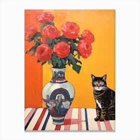 Rose Flower Vase And A Cat, A Painting In The Style Of Matisse 9 Canvas Print