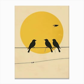 Silhouette Of Birds On Wire Canvas Print