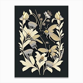 Forager Bees Black William Morris Style Canvas Print