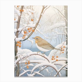 Winter Bird Painting Hermit Thrush 3 Canvas Print