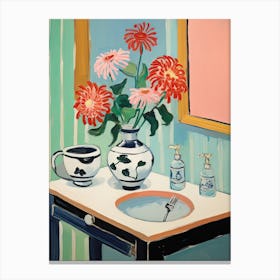 Bathroom Vanity Painting With A Zinnia Bouquet 1 Canvas Print