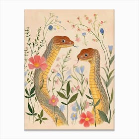 Folksy Floral Animal Drawing Snake 2 Canvas Print