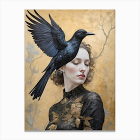 Woman Portrait With A Bird Painting (17) Canvas Print