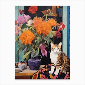 Foxglove Flower Vase And A Cat, A Painting In The Style Of Matisse 3 Canvas Print