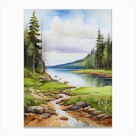 Watercolour Of A Lake 4 Canvas Print