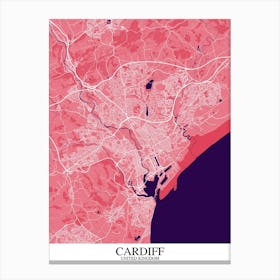 Cardiff Pink Purple Map Canvas Print