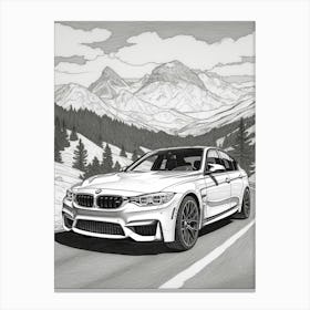 Bmw M3 Snowy Mountain Drawing 3 Canvas Print