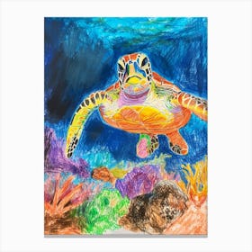 Pencil Scribble Sea Turtle In The Ocean 2 Canvas Print
