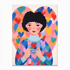 Heart Pattern Cute Illustration Of Person Canvas Print