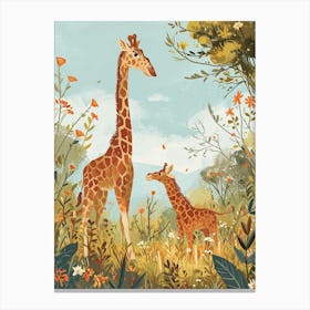 Modern Illustration Of Two Giraffes In The Sunset 1 Canvas Print