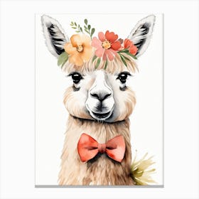 Baby Alpaca Wall Art Print With Floral Crown And Bowties Bedroom Decor (30) Canvas Print