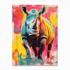 Rhino Colourful Screen Print Inspired 4 Canvas Print