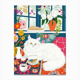 Tea Time With A Angora Cat 6 Canvas Print