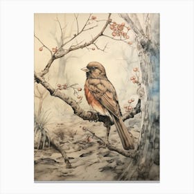 Storybook Animal Watercolour Robin 4 Canvas Print